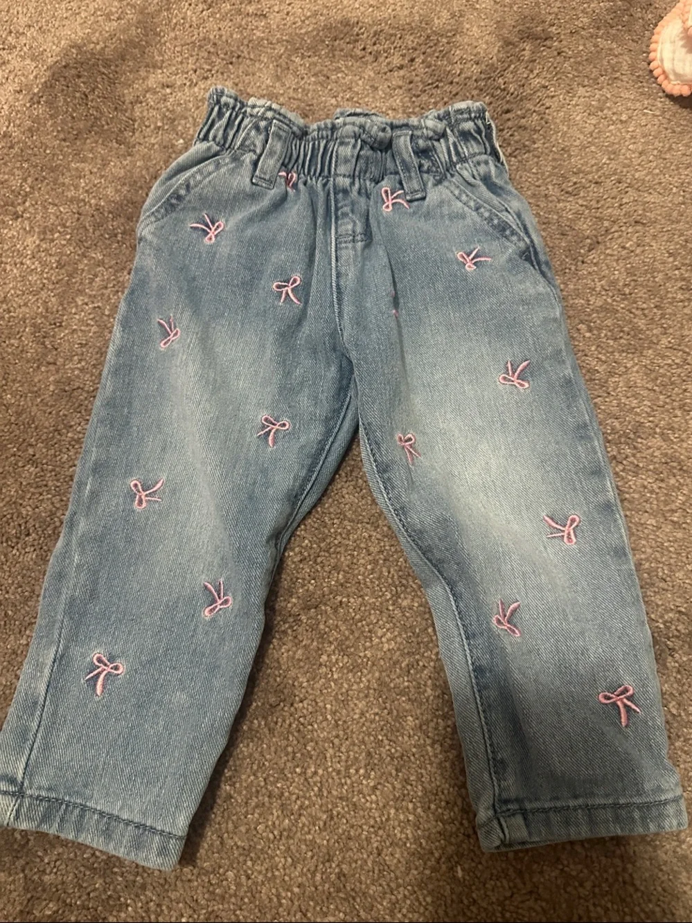 Primary Light Blue Denim Jeans with Pink Bow Embroidery